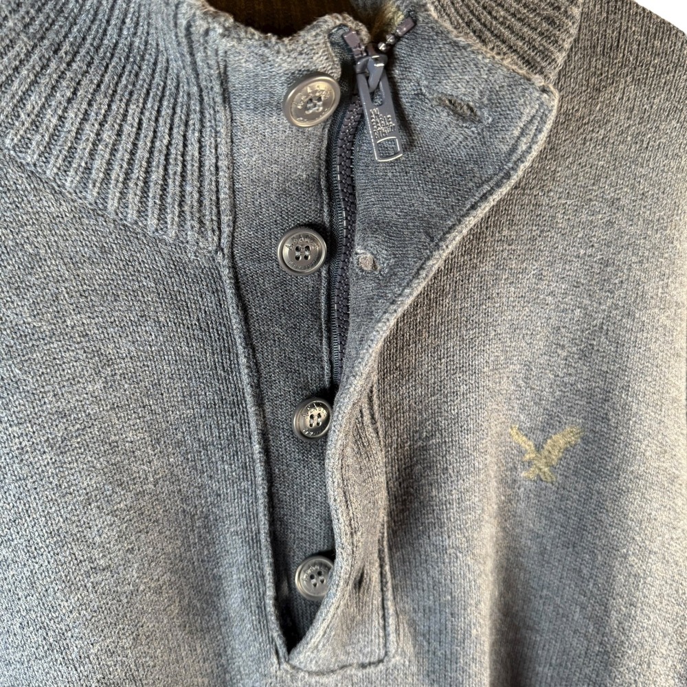 American Eagle Men's Button 1/4 Zip Shawl Collar Sweater XXL Gray Classic Casual - Picture 4 of 7